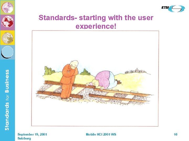 Standards- starting with the user experience! September 19, 2005 Salzburg Mobile HCI 2005 WS