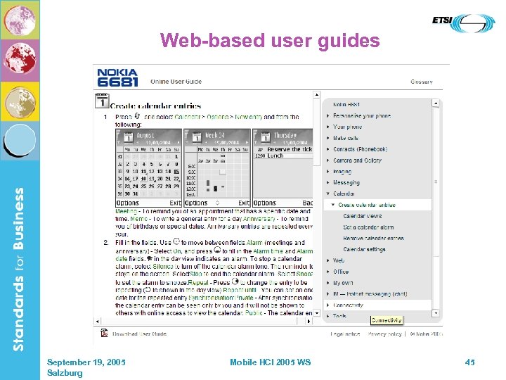 Web-based user guides September 19, 2005 Salzburg Mobile HCI 2005 WS 45 