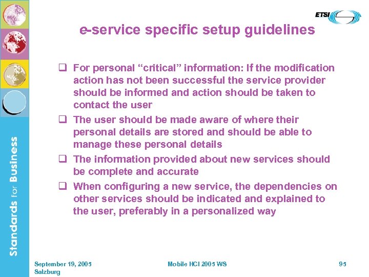 e-service specific setup guidelines q For personal “critical” information: If the modification action has