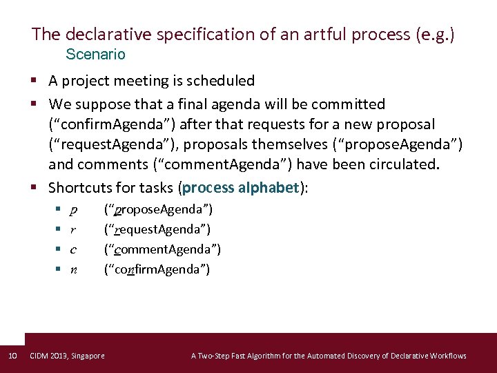The declarative specification of an artful process (e. g. ) Scenario § A project