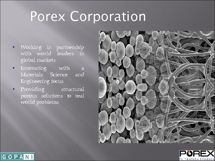 Porex Corporation • Working in partnership with world leaders in global markets • Innovating
