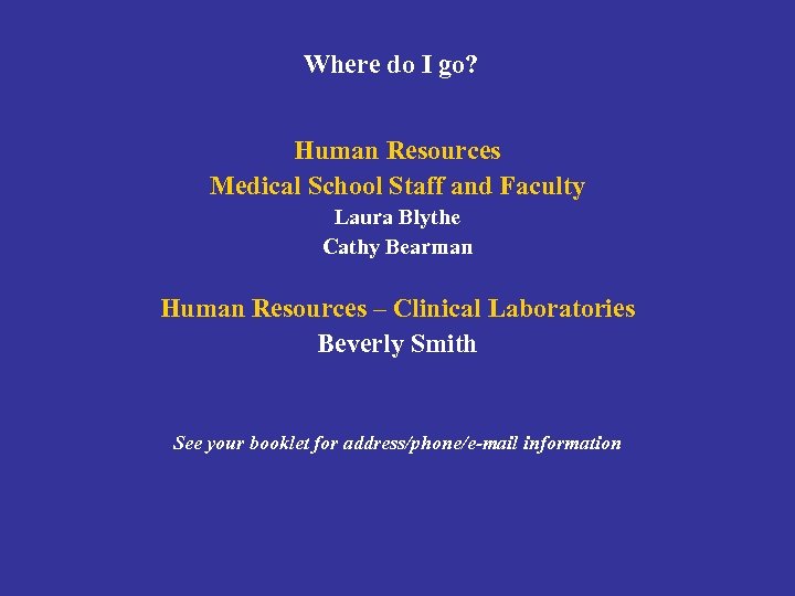 Where do I go? Human Resources Medical School Staff and Faculty Laura Blythe Cathy