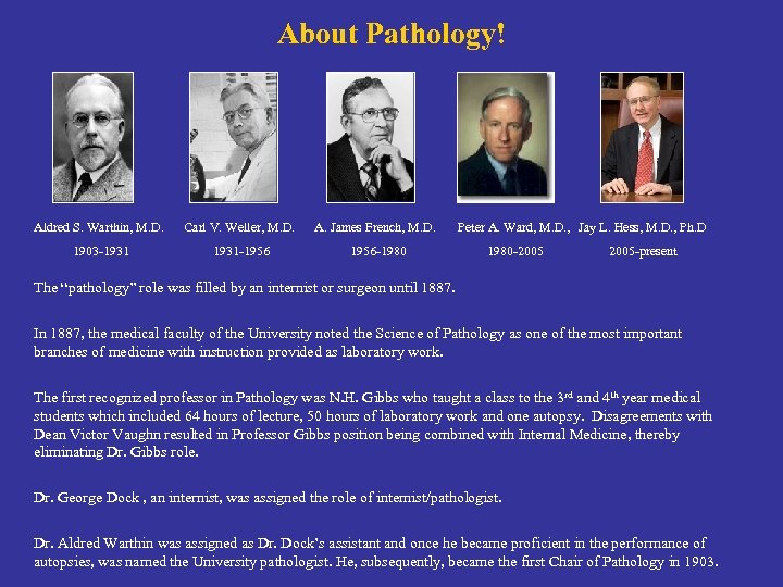 About Pathology! Aldred S. Warthin, M. D. Carl V. Weller, M. D. A. James