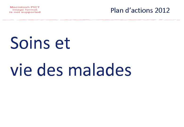 Plan d’actions 2012 Soins et vie des malades 