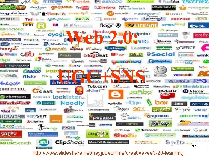 Web 2. 0: UGC+SNS 24 http: //www. slideshare. net/heyjudeonline/creative-web-20 -learning 