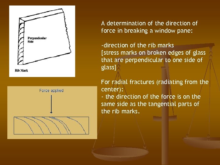 A determination of the direction of force in breaking a window pane: -direction of