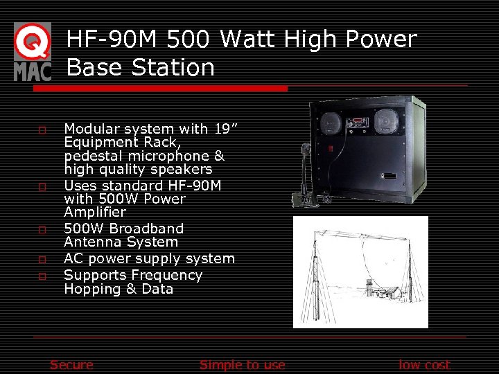 HF-90 M 500 Watt High Power Base Station o o o Modular system with