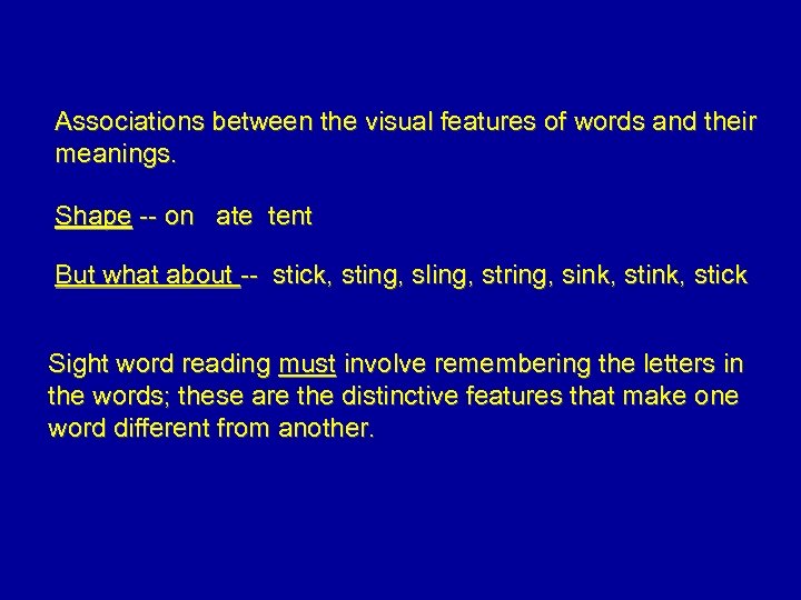 Associations between the visual features of words and their meanings. Shape -- on ate