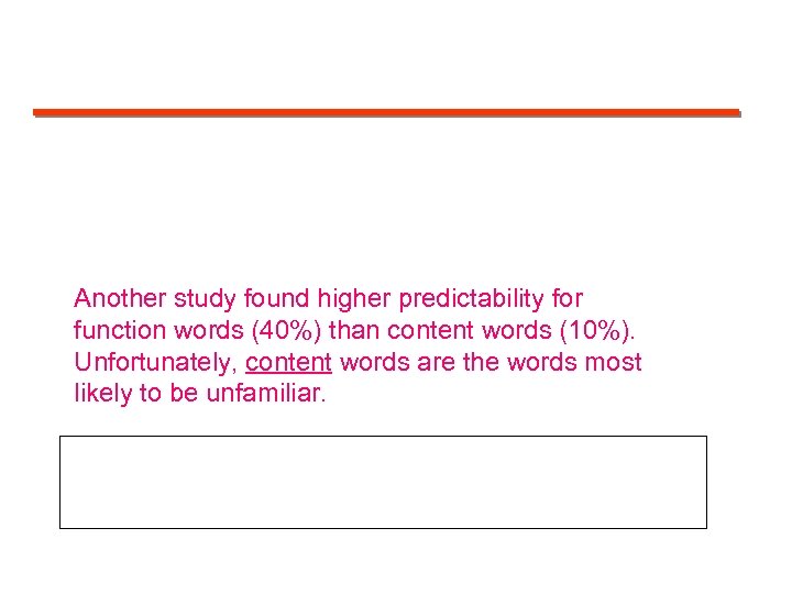 Another study found higher predictability for function words (40%) than content words (10%). Unfortunately,