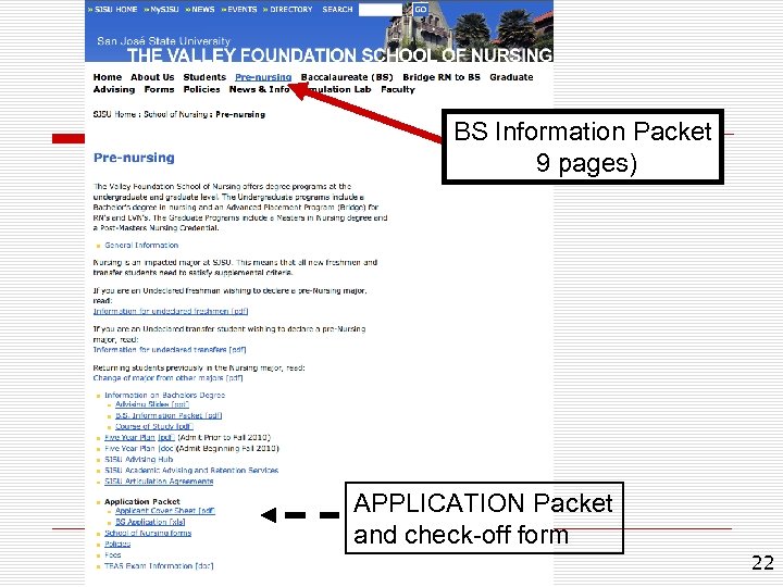 BS Information Packet 9 pages) APPLICATION Packet and check-off form 22 