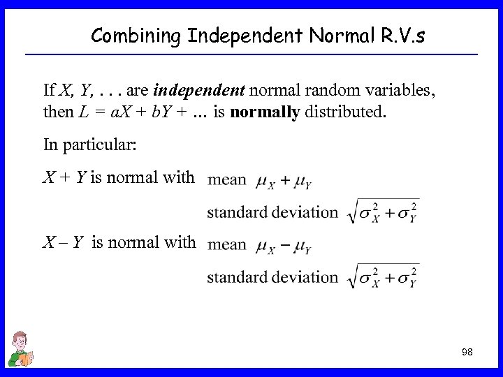 Combining Independent Normal R. V. s If X, Y, . . . are independent