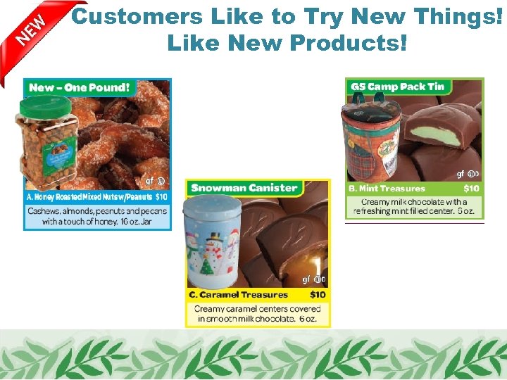 Customers Like to Try New Things! Like New Products! 