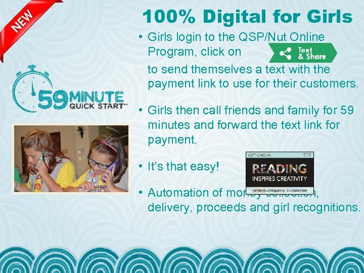 100% Digital for Girls • Girls login to the QSP/Nut Online Program, click on