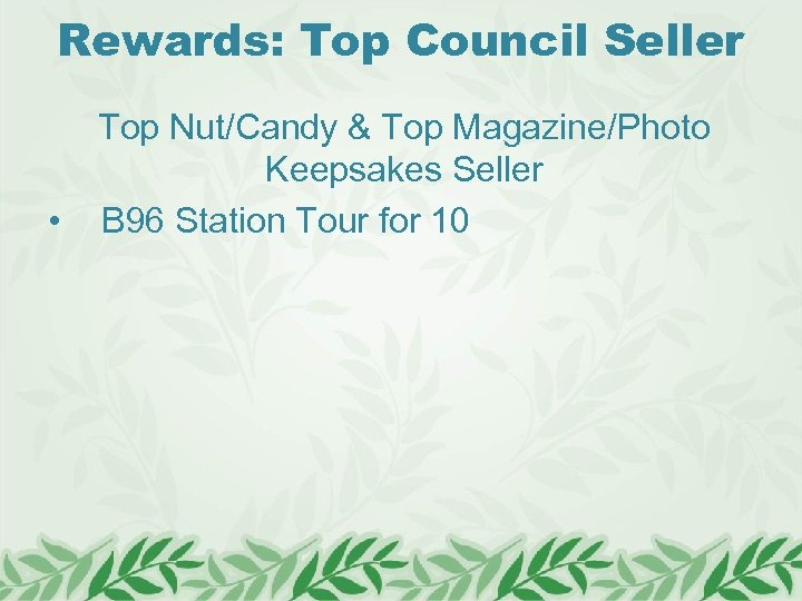 Rewards: Top Council Seller • Top Nut/Candy & Top Magazine/Photo Keepsakes Seller B 96