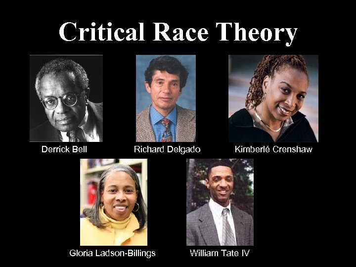 Critical Race Theory Derrick Bell Richard Delgado Gloria Ladson-Billings Kimberlé Crenshaw William Tate IV