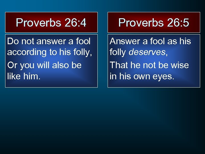 Proverbs 26: 4 Do not answer a fool according to his folly, Or you