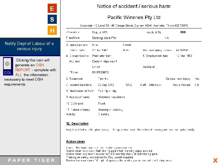 E S H The Back office - Notify Dept of Labour of a serious
