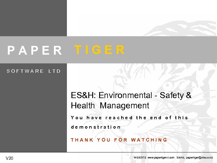 PAPER SOFTWARE TIGER LTD ES&H: Environmental - Safety & Health Management You have reached