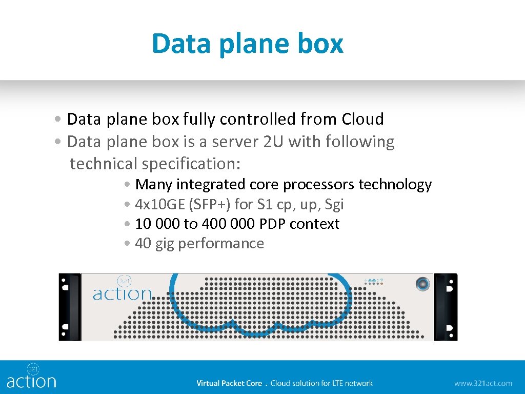 Data plane box • Data plane box fully controlled from Cloud • Data plane