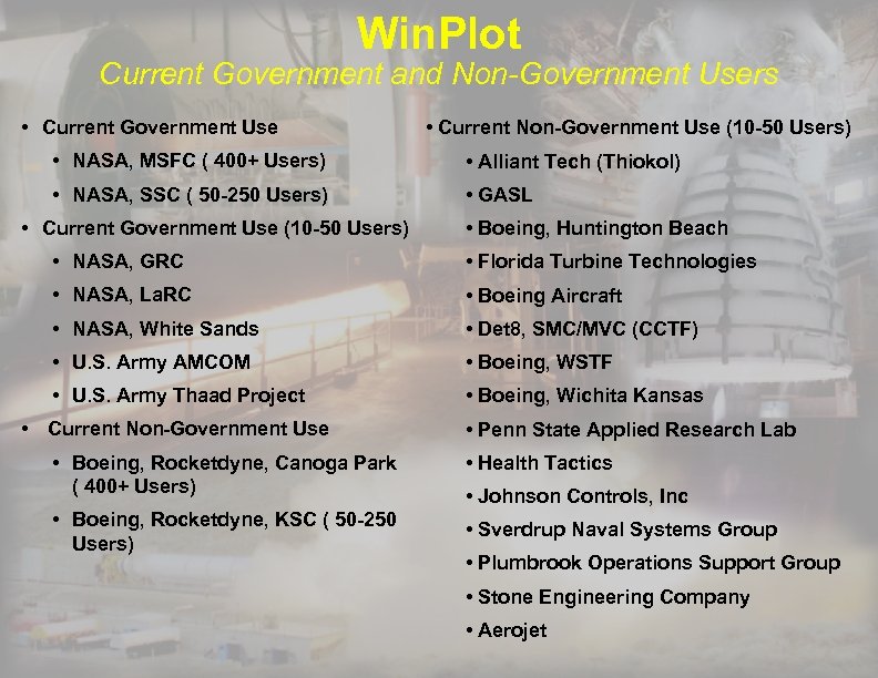 Win. Plot Current Government and Non-Government Users • Current Government Use • Current Non-Government