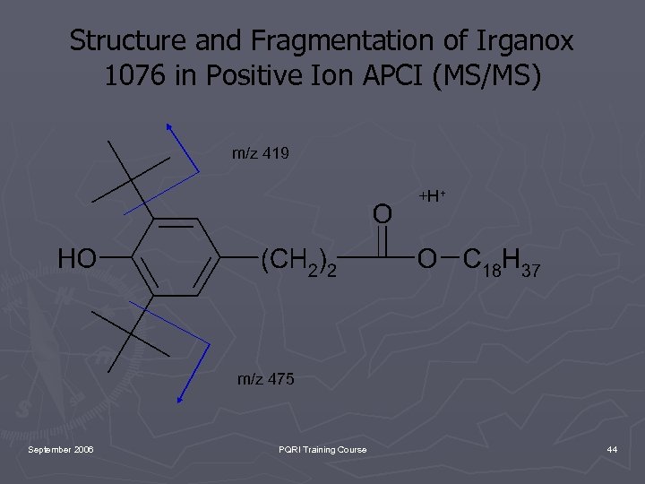 Structure and Fragmentation of Irganox 1076 in Positive Ion APCI (MS/MS) m/z 419 +H+