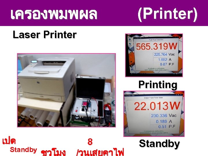 เครองพมพผล (Printer) Laser Printing เปด Standby ชวโมง 8 /วนเสยคาไฟ Standby 