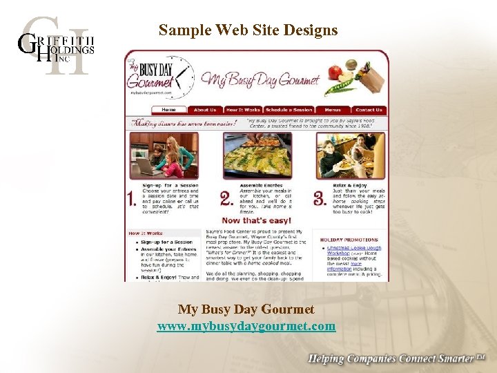 Sample Web Site Designs My Busy Day Gourmet www. mybusydaygourmet. com 