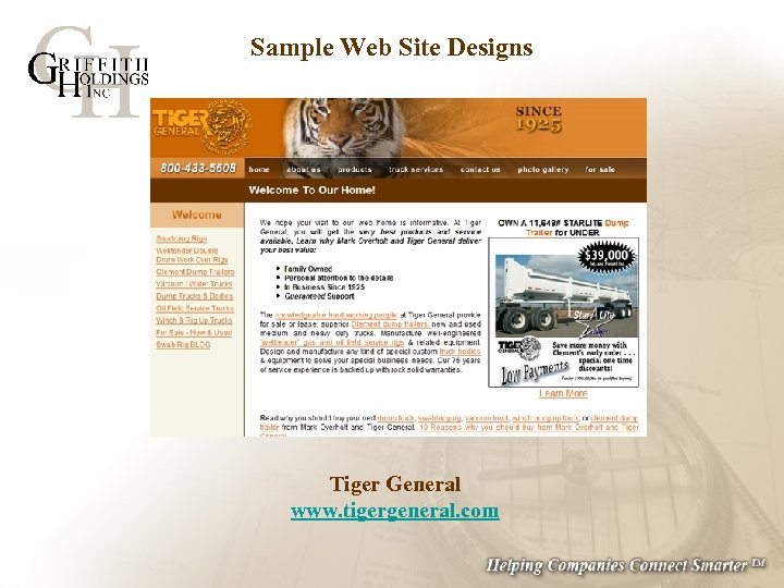 Sample Web Site Designs Tiger General www. tigergeneral. com 