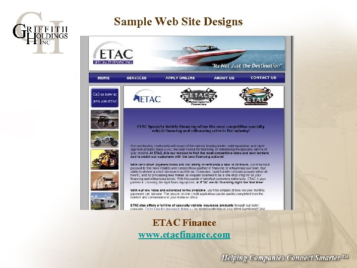 Sample Web Site Designs ETAC Finance www. etacfinance. com 