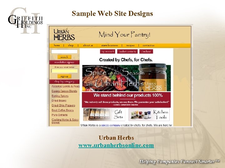 Sample Web Site Designs Urban Herbs www. urbanherbsonline. com 