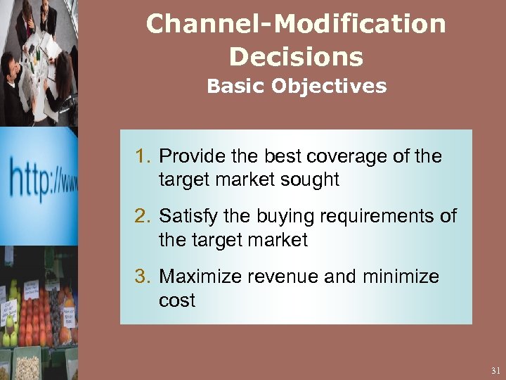 Channel-Modification Decisions Basic Objectives 1. Provide the best coverage of the target market sought