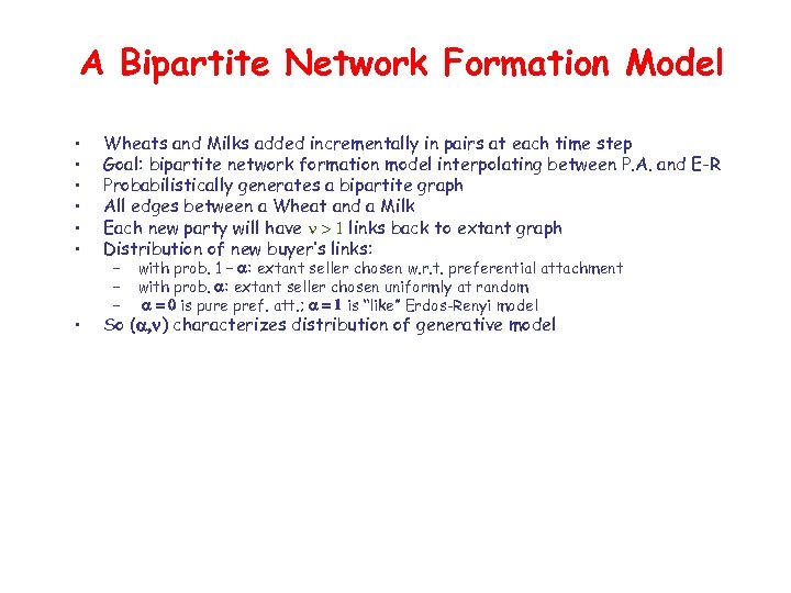 A Bipartite Network Formation Model • • • Wheats and Milks added incrementally in