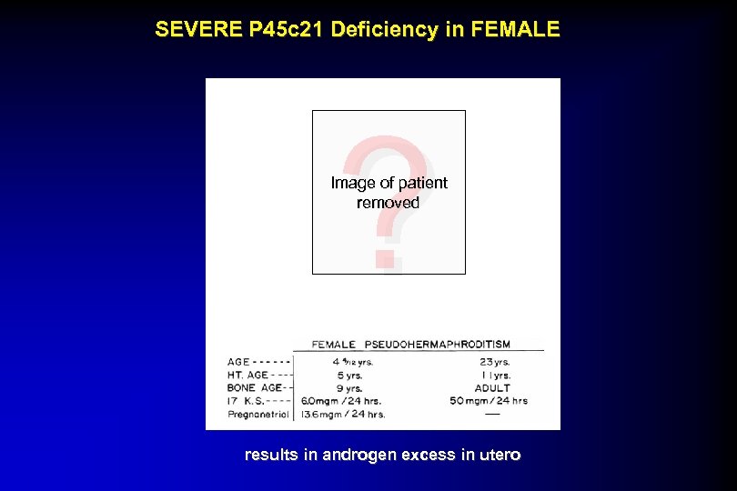 SEVERE P 45 c 21 Deficiency in FEMALE ? Image of patient removed results