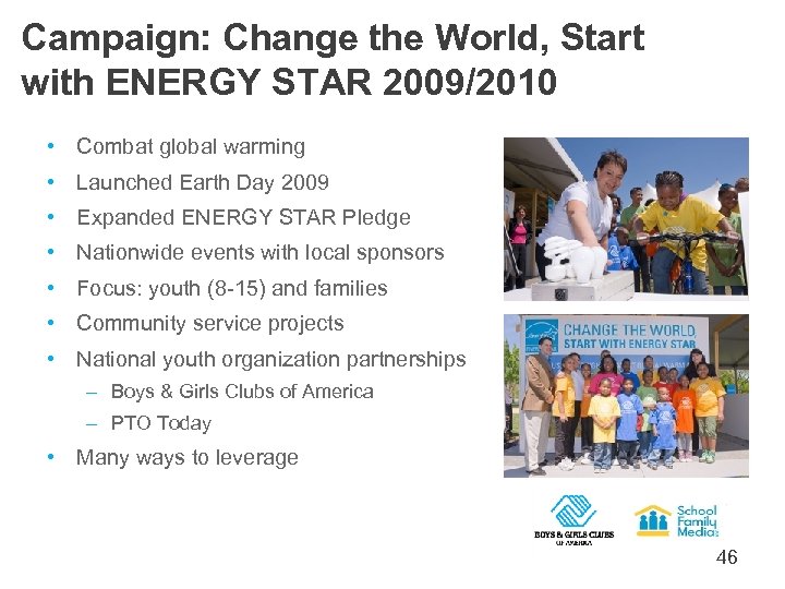 Campaign: Change the World, Start with ENERGY STAR 2009/2010 • Combat global warming •