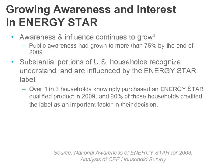 Growing Awareness and Interest in ENERGY STAR • Awareness & influence continues to grow!