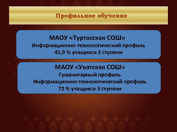 Профильное обучение МАОУ «Туртасская СОШ» Информационно-технологический профиль 41, 9 % учащихся 3 ступени МАОУ