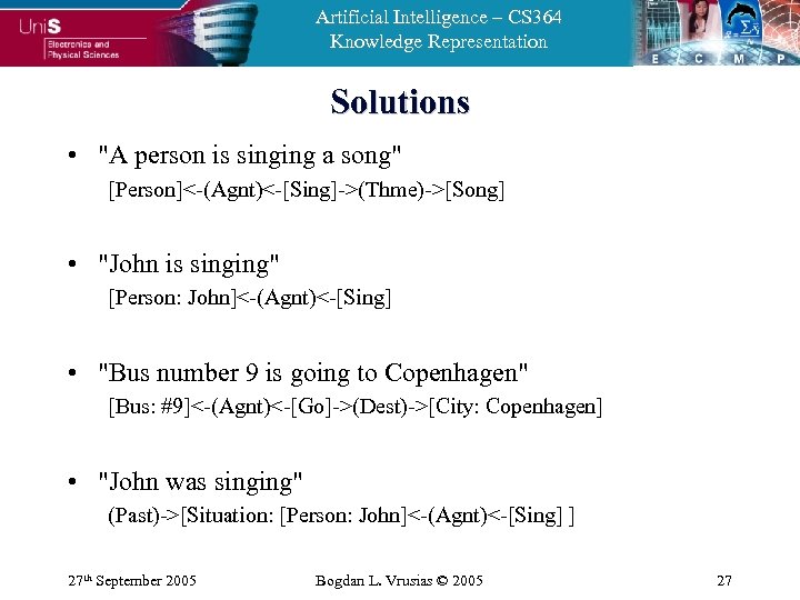 Artificial Intelligence – CS 364 Knowledge Representation Solutions • 