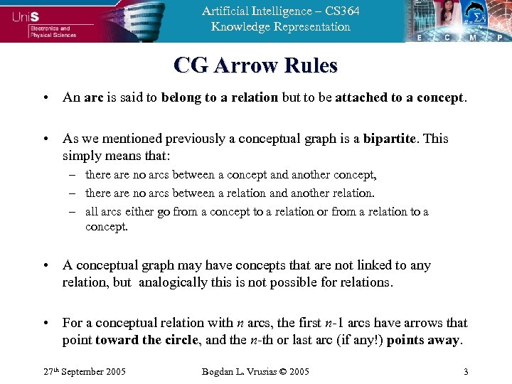 Artificial Intelligence – CS 364 Knowledge Representation CG Arrow Rules • An arc is