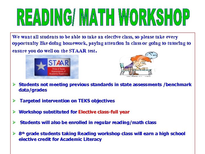 We want all students to be able to take an elective class, so please