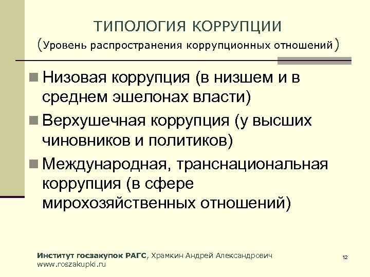 Уровни коррупции