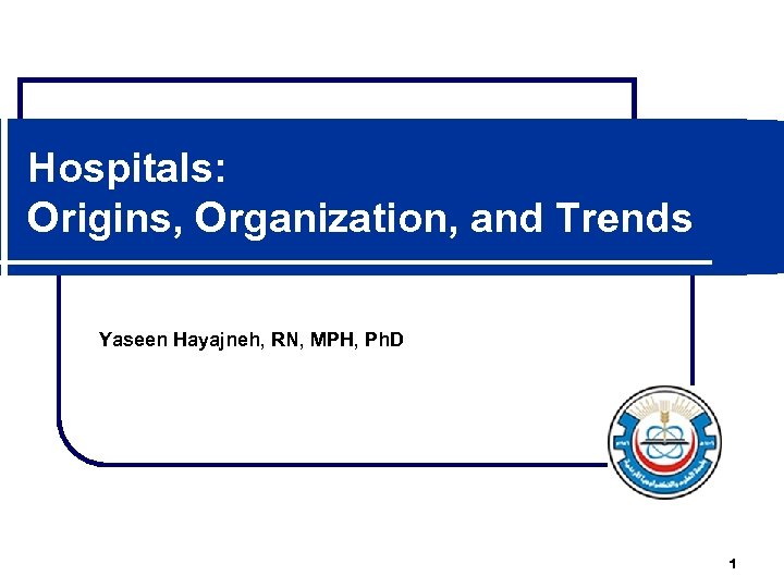 Hospitals: Origins, Organization, and Trends Yaseen Hayajneh, RN, MPH, Ph. D 1 