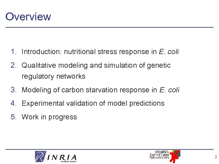 Overview 1. Introduction: nutritional stress response in E. coli 2. Qualitative modeling and simulation