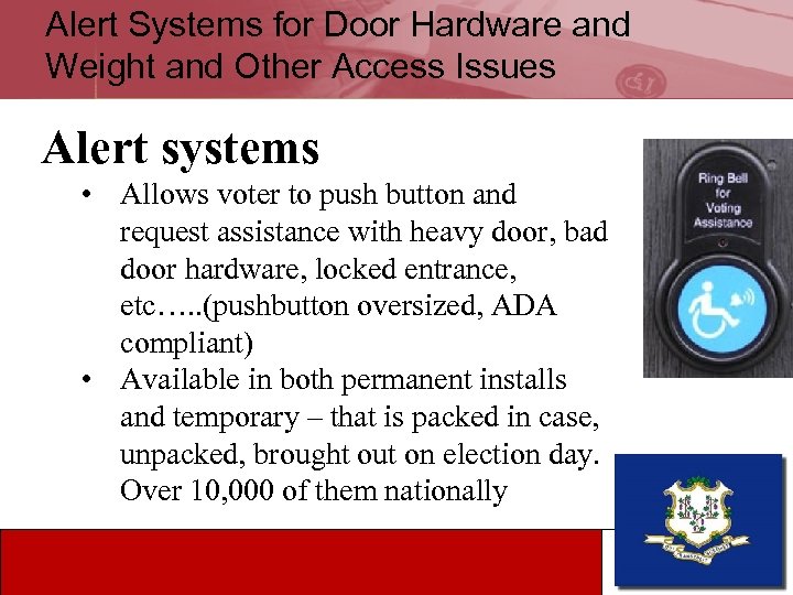 Alert Systems for Door Hardware and Weight and Other Access Issues Alert systems •