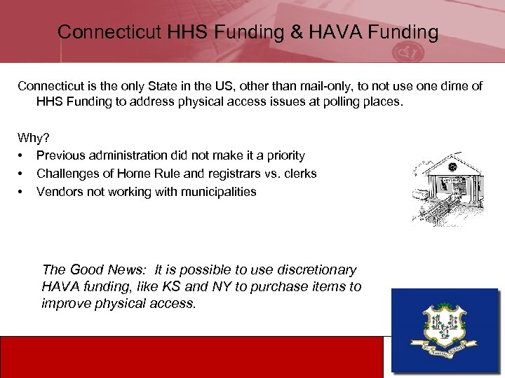 Connecticut HHS Funding & HAVA Funding Connecticut is the only State in the US,
