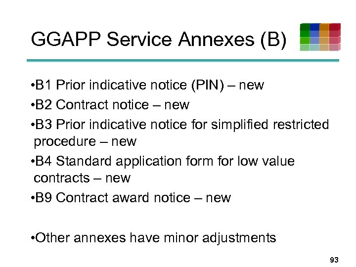 GGAPP Service Annexes (B) • B 1 Prior indicative notice (PIN) – new •