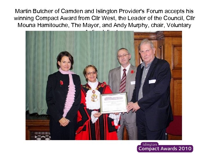 Martin Butcher of Camden and Islington Provider's Forum accepts his winning Compact Award from