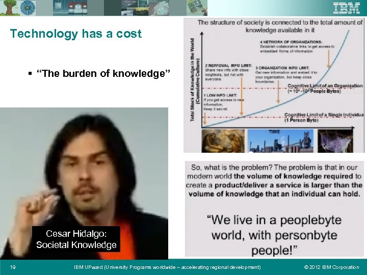 Technology has a cost § “The burden of knowledge” Cesar Hidalgo: Societal Knowledge 19