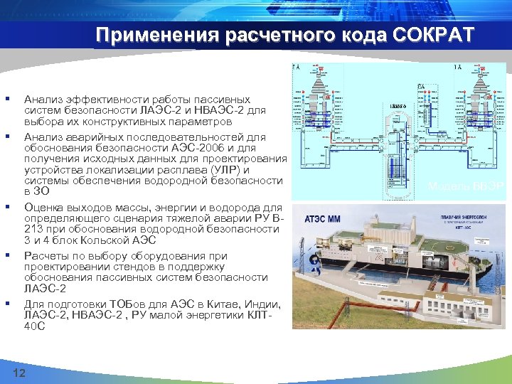 Применения расчетного кода СОКРАТ § § § Анализ эффективности работы пассивных систем безопасности ЛАЭС-2