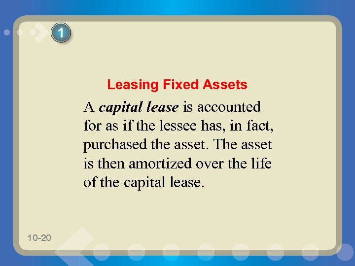 1 Leasing Fixed Assets A capital lease is accounted for as if the lessee