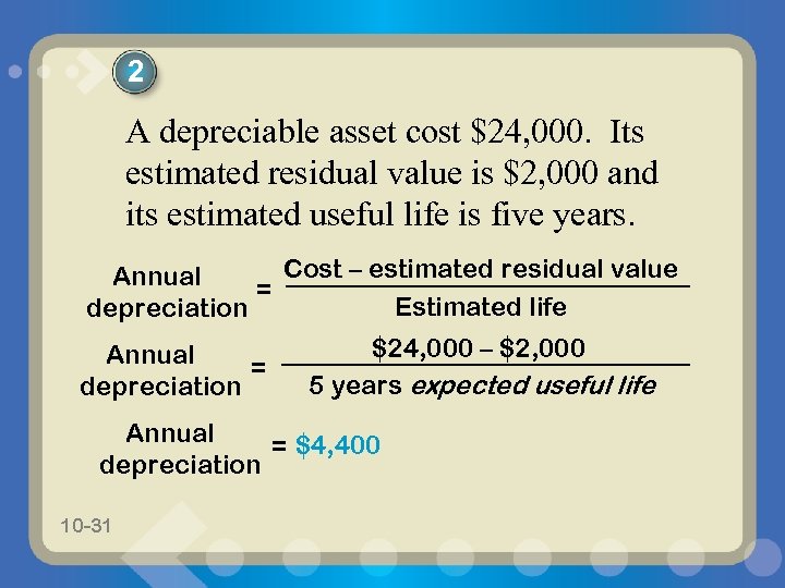 2 A depreciable asset cost $24, 000. Its estimated residual value is $2, 000